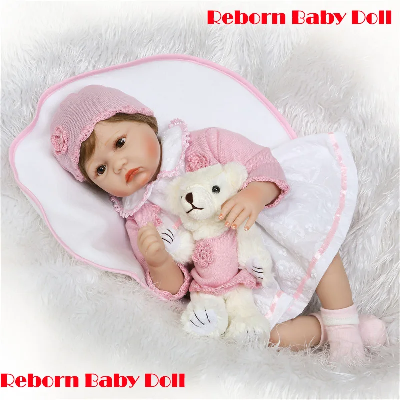 

New 55cm silicone reborn dolls lifelike newborn babies toys with bear soft touch bebe toys reborn boneca de pano