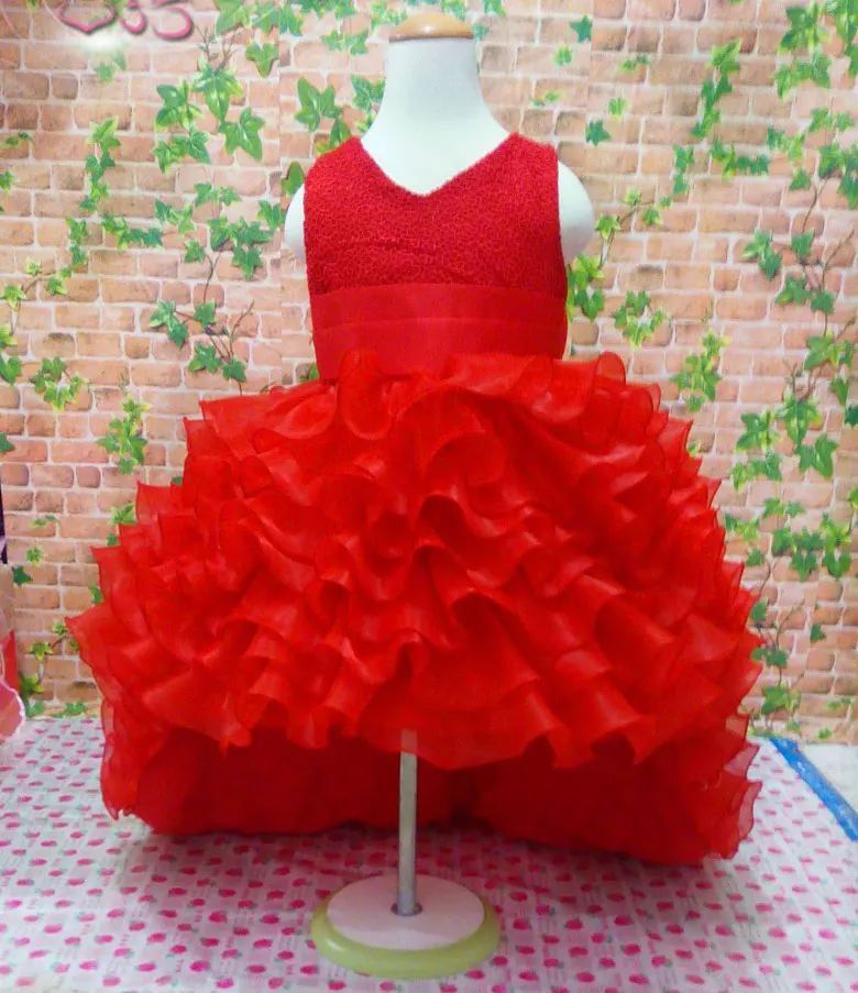 Платье с цветочным узором для девочек наивысшего качества красное платье со