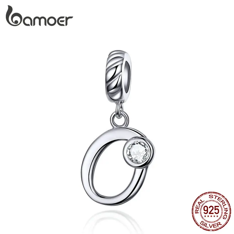 SCC1183-O BAMOER 26 букв Алфавит кулон 925 пробы Серебряный рукописный язык подвески Шарм для браслетов и ожерелья SCC1183 - Цвет камня: SCC1183-O