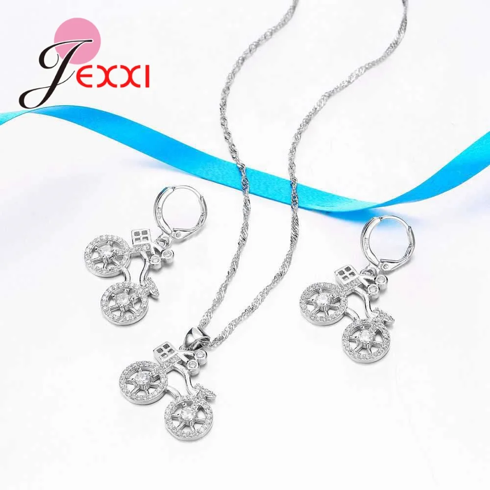 Original Bicycle Pendants Necklace Drop Earrings Set Party 925 Sterling Silver Jewelry Fashion Cubic Zircon Jewellery | Украшения и