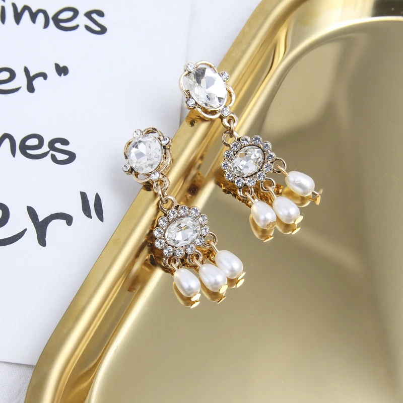 Богемные белые стразы жемчужные висячие серьги с кисточками для женщин и девочек