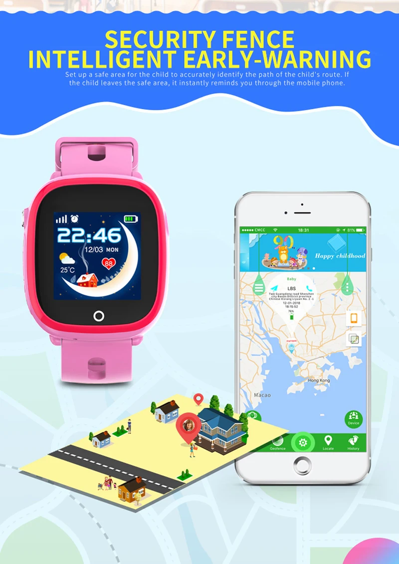 Новинка IP67 водонепроницаемый смарт безопасный gps LBS расположение сенсорный экран SOS Вызов монитор наручные часы Finder трекер часы для детей