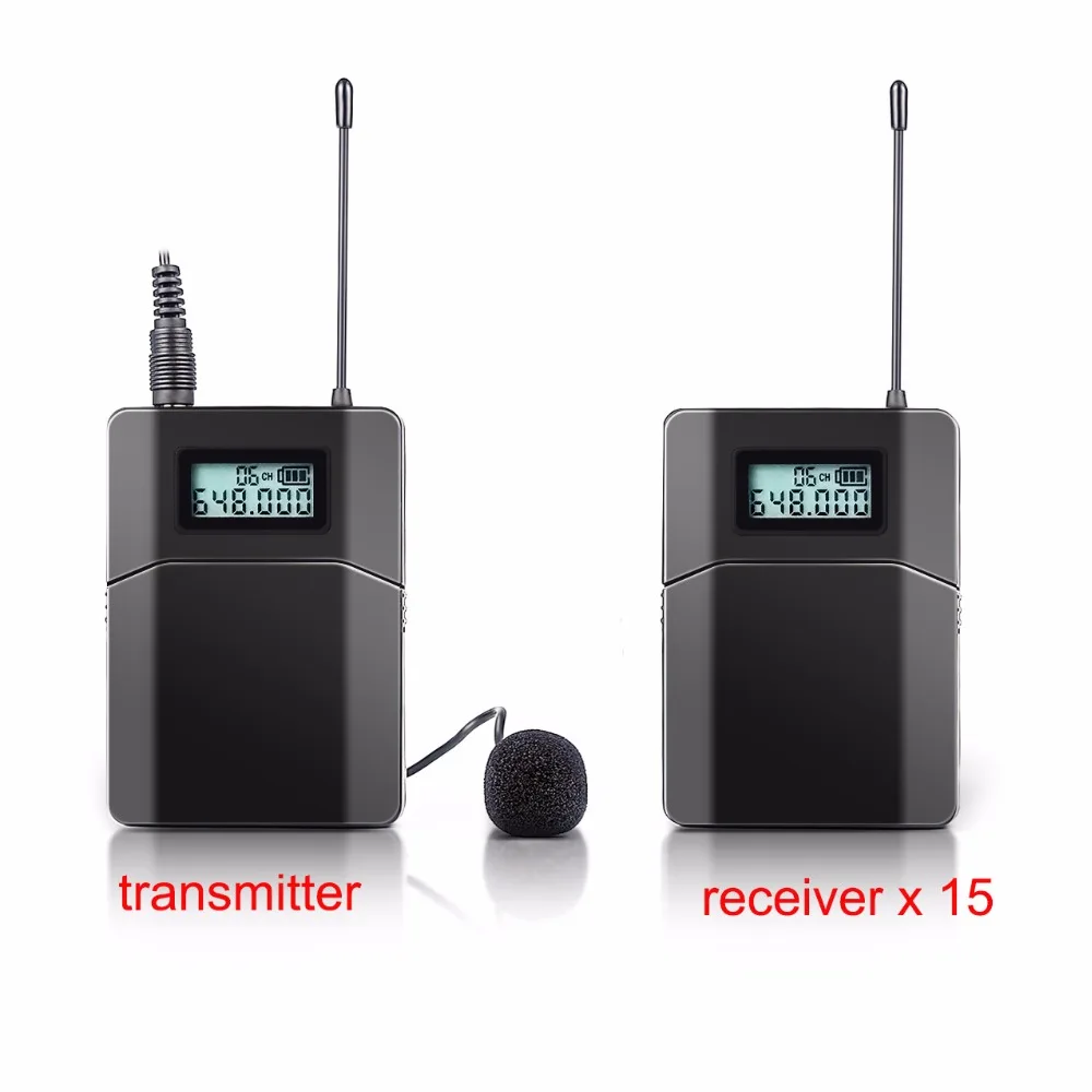 

Беспроводная УВЧ-гид-система высшего качества, голосовое устройство передатчик для обучения и приемник, 15 приемников, 1 передатчик с микроф...