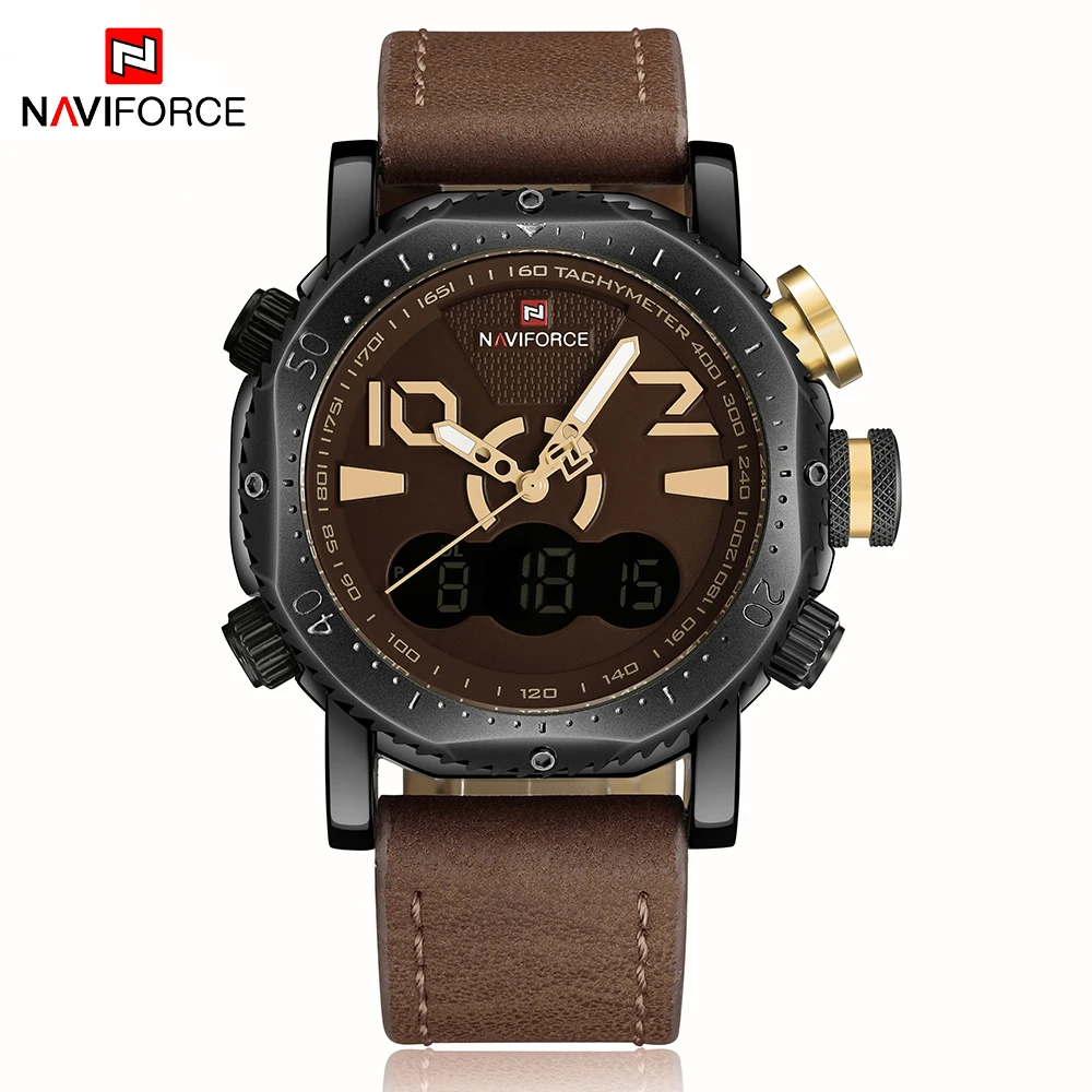 NAVIFORCE Брендовые мужские модные спортивные часы с двойным дисплеем светодиодные