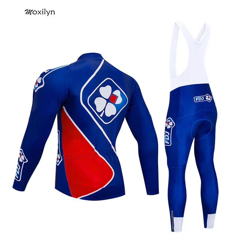 Moxilyn GROUPAMA FDJ Team Cycling Jersey and 9D Bike Long Set Ropa Ciclismo Mens Winter Fleece Warm Cycling Clothing Mens