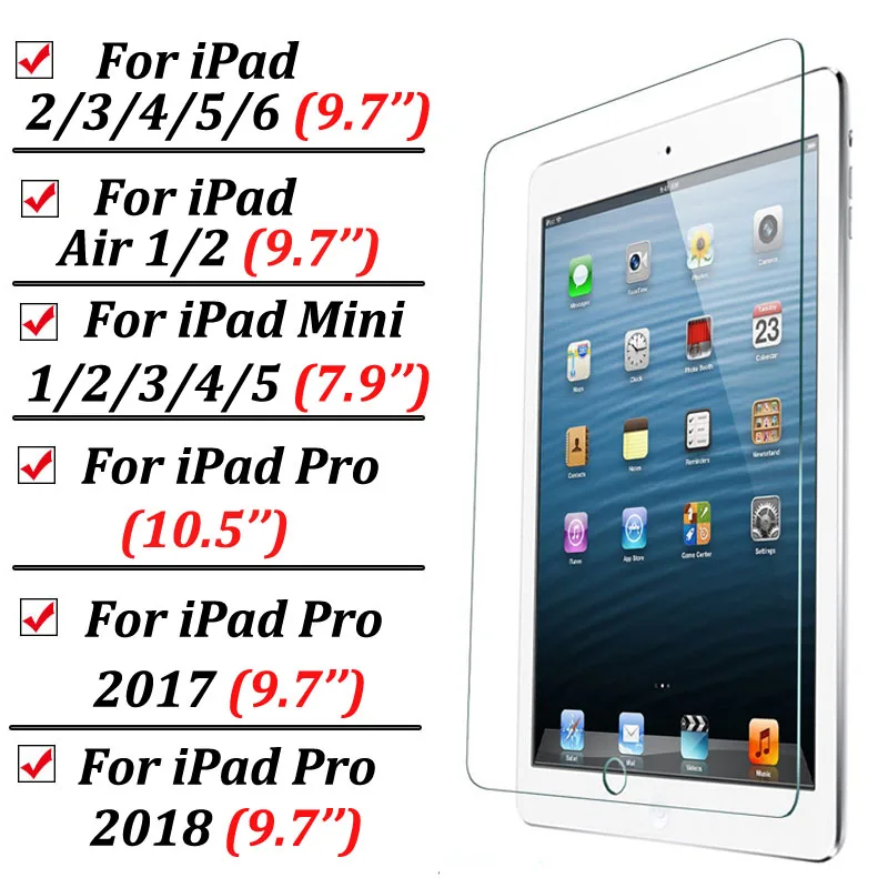 Tempered Glass on The for Ipad Mini Pro Air 1 2 3 4 5 6 2017 2018 7.9 9.7 10.5inch Screen Protector A1822 A1823 A1893 | Компьютеры и