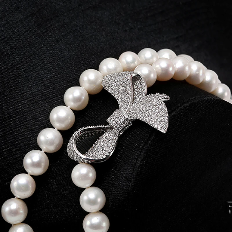 Ожерелье на Новый Год Fine Pearl 9-10 мм белого круглого натурального пресноводного жемчуга, 19 дюймов, подарок на Рождество для женщин.