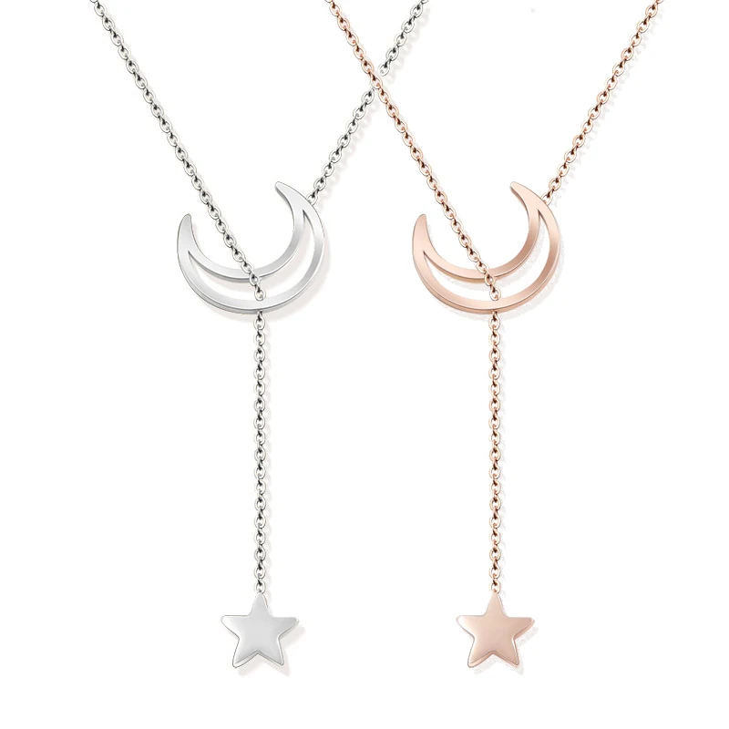 Необычное Ожерелье со звездами и луной милый кулон из нержавеющей стали модное