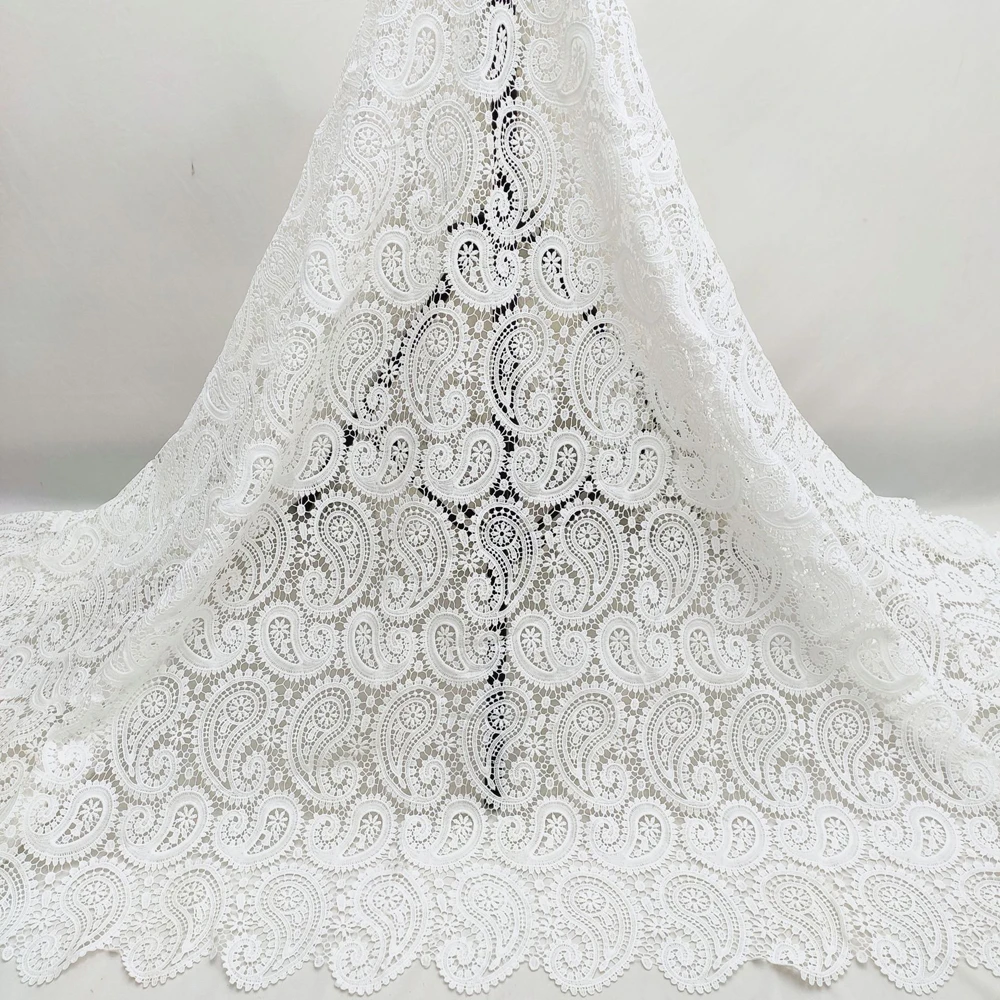 

5Yards White African Embroidery Water Soluble Lace Fabric Polyester Milk Silk Guipure Nigerian Lace Fabric for Sewing