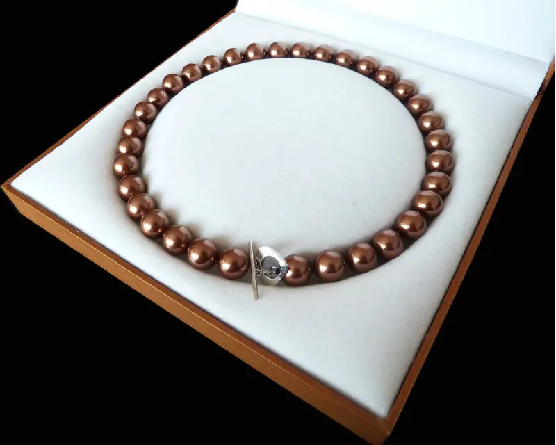 Coffee color 12mm South Sea Shell Pearl Round AAA Collier Halsketten Big Sweater chain 925 clasp jewelry women | Украшения и