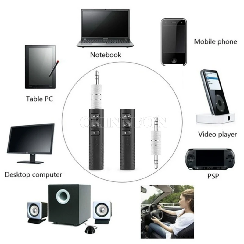 100 шт./лот автомобильный стереозвук Bluetooth адаптер приемник громкой связи 3 5 мм AUX с