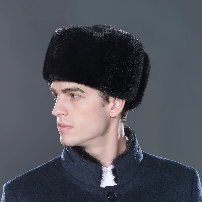 Мужская меховая шапка бомбер LTGFUR теплая ушанка из меха норки авиаторская русская