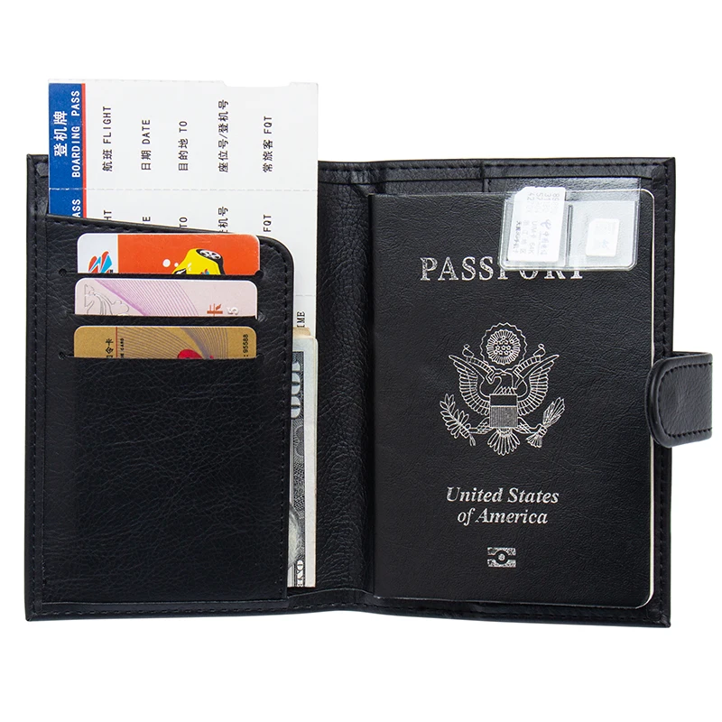 Russian black Buckle solid color casual passport cover Built in RFID Blocking Protect personal information | Багаж и сумки