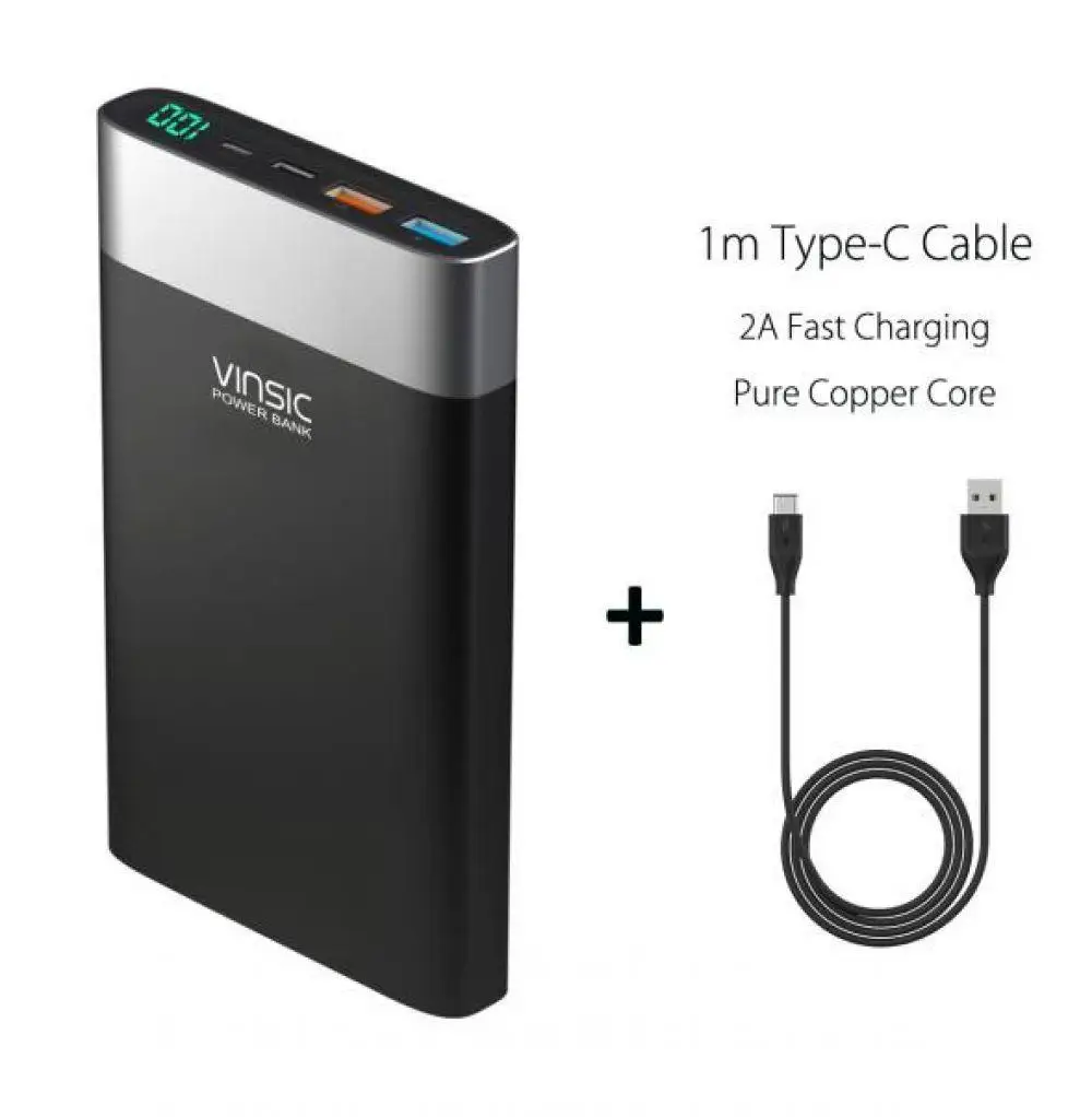 Vinsic 20000 мАч Зарядное устройство Quick Charge 3 0 Двусторонняя Быстрая зарядка Type C Dual USB