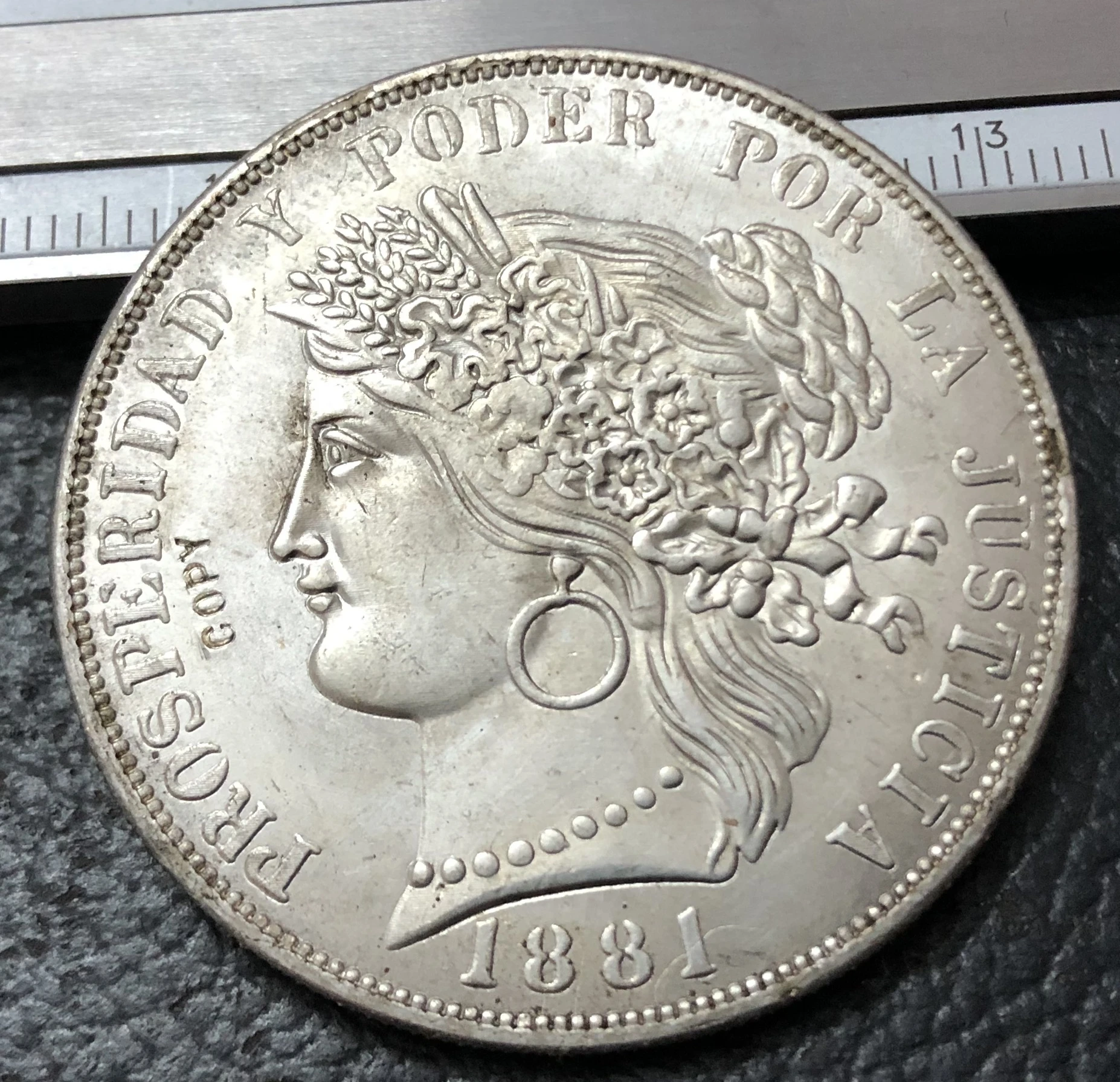 1881 Перу 5 песет монета с серебряным покрытием