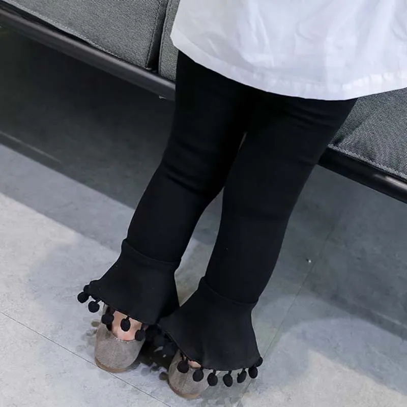 Новая версия модные черные шаровые штаны колокольчики с бахромой для маленьких