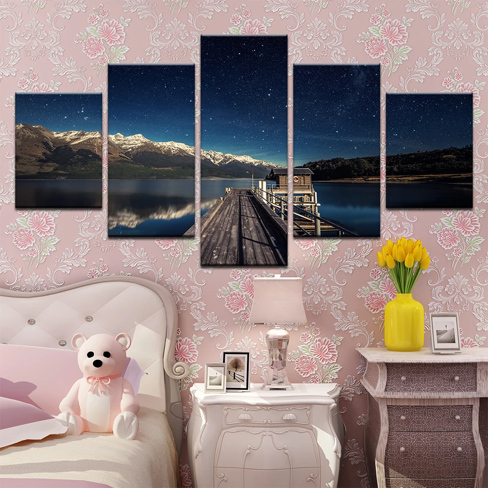 5 Pcs Snow Mountain Under Star Sky Poster HD Print Canvas Painting Living Room Wall Art Home Decor Beautiful Oil Picture | Дом и сад