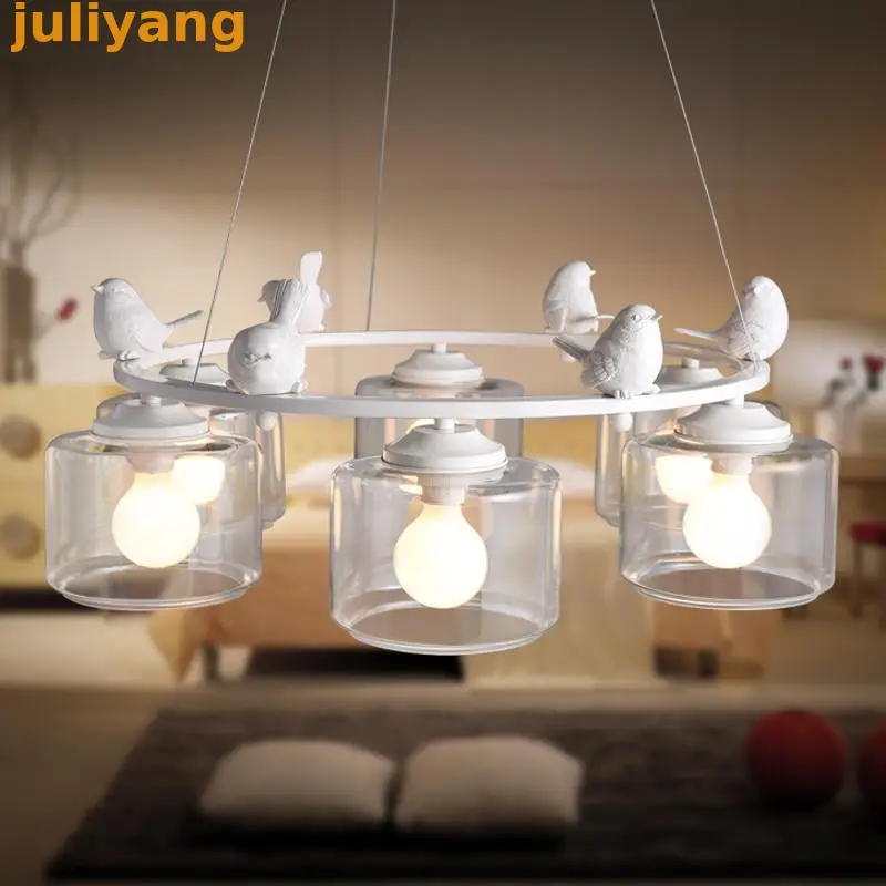 

Nordic Creative Six head Bird Chandeliers For Dining Room Art Deco Led Bulbs Modern Chandelier Glass Chandelier
