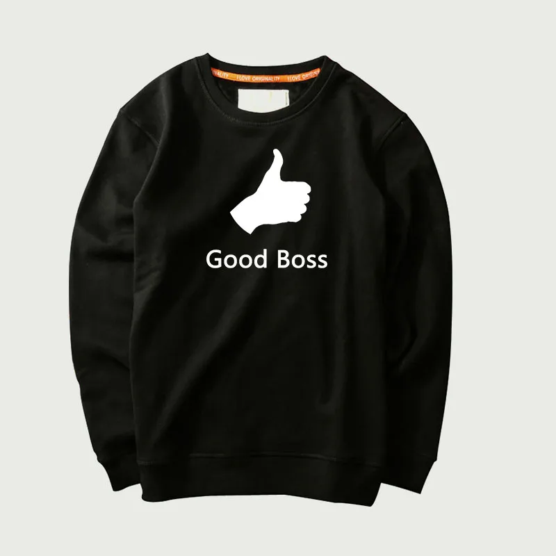 Good Boss Print Creative Cotton Hoodies Men's Big Size White Sweatshirt Comfortable Thumb Up Long-Sleeved O-Neck Newest | Мужская