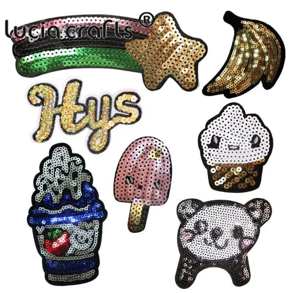 Mixed types 7pcs Lucia crafts 7 шт/15 шт блестки патчи железные или Пришивные Патчи Наклейки аппликация патч сумка для одежды DIY аксессуары L0302 - Цвет: Mixed types 7pcs