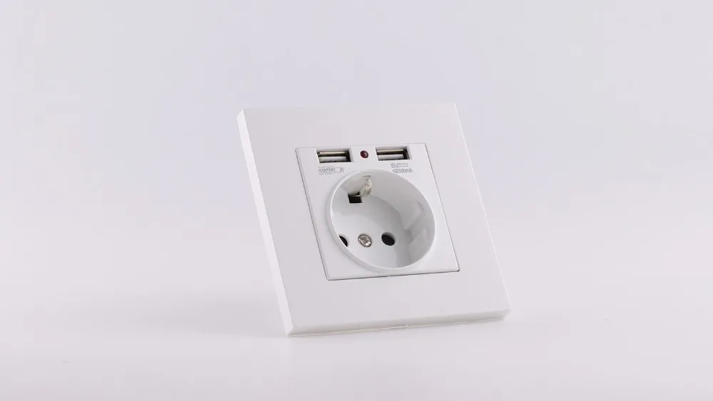 Настенная розетка питания 16А ЕС стандартный отвод с 2А Двойной USB порт зарядного устройства для мобильного телефона белый пластик USB разъем питания