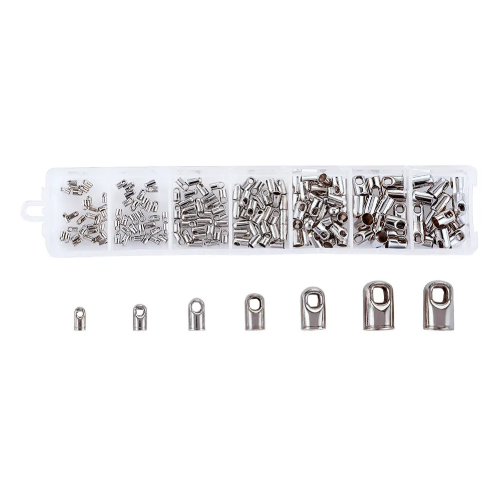 

Approx 180pcs/Box Mixed Metal Plated Brass Cord Ends Tips Terminators, 4~8x2~5mm, Hole: 0.8~3mm; 1.2~4mm Inner Diameter 6 Size