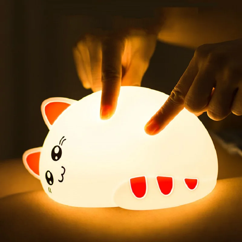 Sensor Touch Tap LED Night Light For Kids Baby USB Rechargeable Soft Silicone Cat Nursery Lamp Color Change Children Xmas Gift | Лампы и
