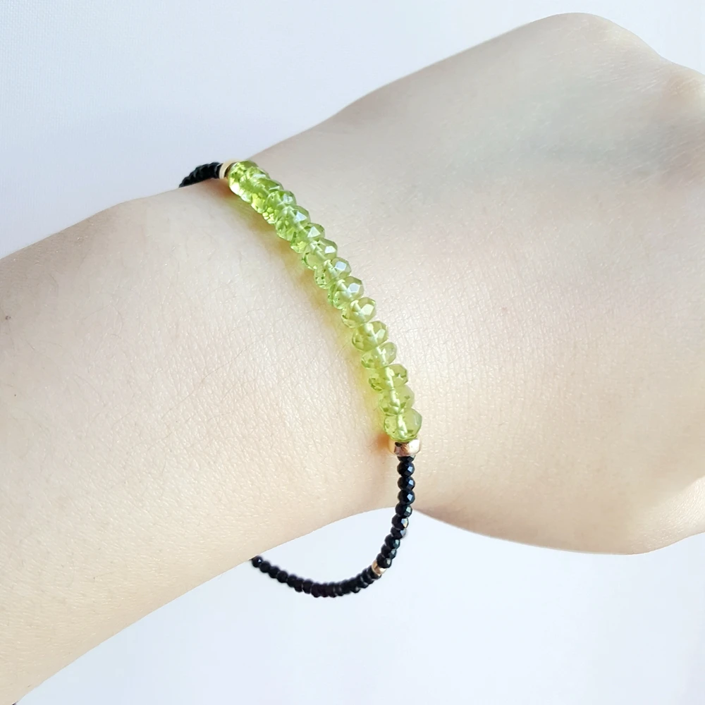 Lii Ji Peridot Черный шпинель браслет натуральный драгоценный камень 925 пробы