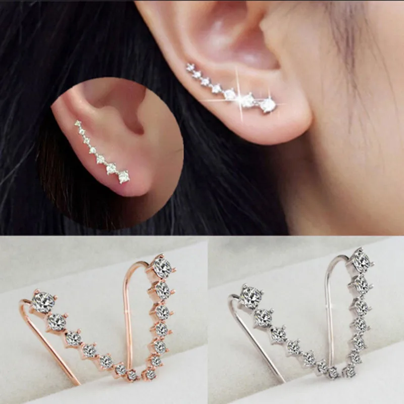 

Crystal Cat Earrings Fashion Cute Rabbit ears Earrings Leaf metal personality Stud Earrings For Women Girls Gift