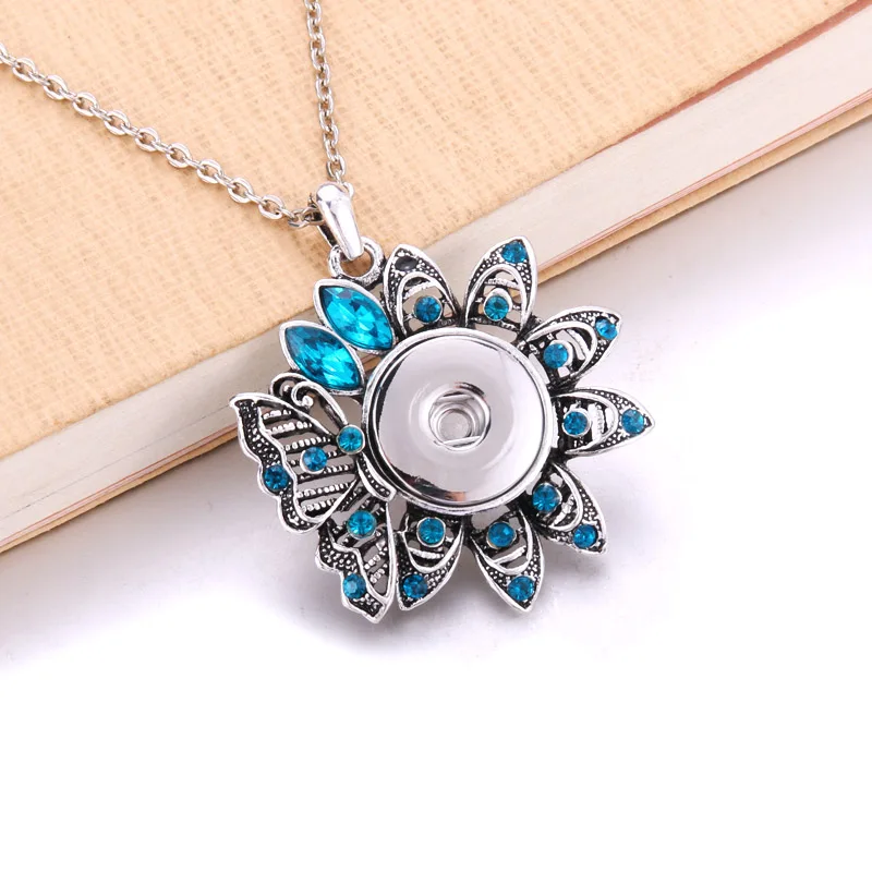 

New Blue Snap Jewelry 18mm Snap Button Necklace with 60cm Chains DIY Vintage Snap Pendant Necklace for Women Necklaces 6660