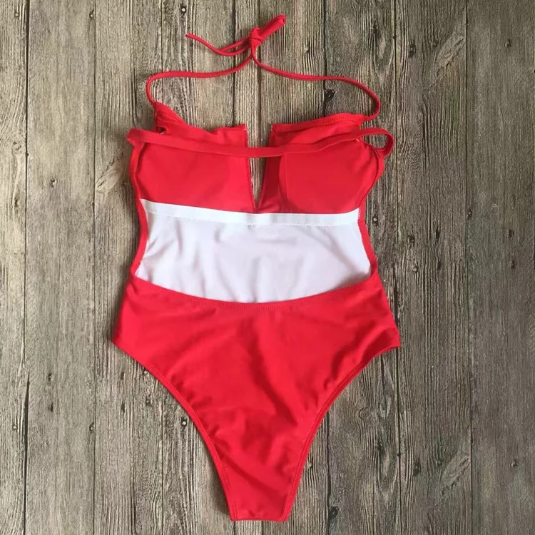 Женский купальник с глубоким v образным вырезом однотонный для плавания лета