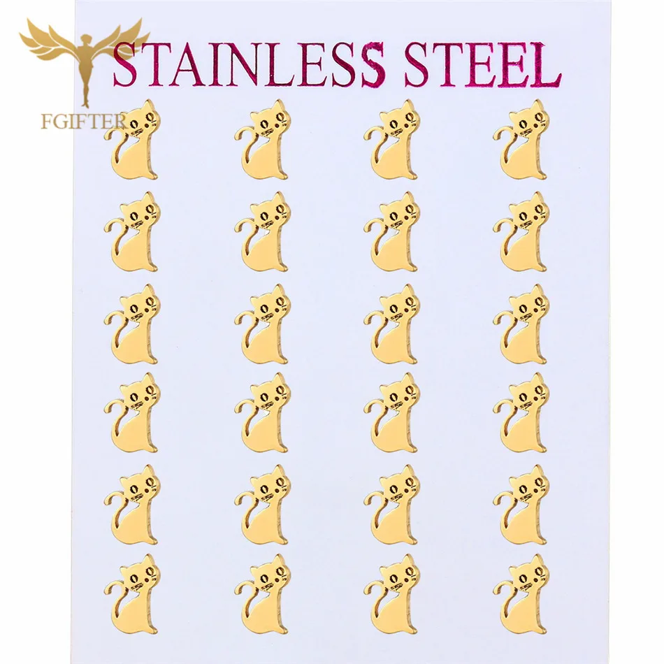 12 пар черных кошек Женские серьги Нержавеющая сталь Наборы для ушей Ювелирные