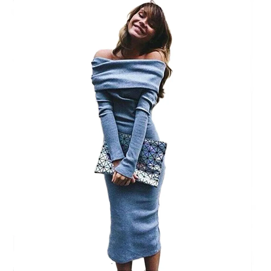 2017 сексуальное Клубное платье женское с длинным рукавом открытыми плечами