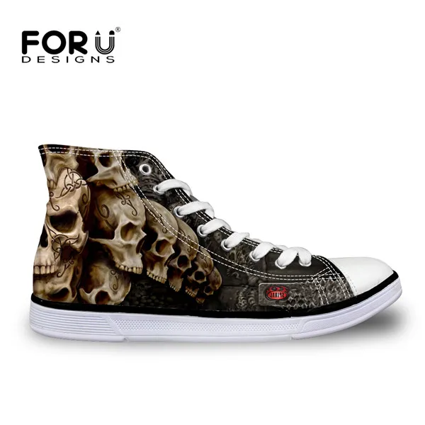 C4056AK. FORUDESIGNS/Модная Мужская Вулканизированная обувь с высоким берцем классические мужские парусиновые туфли на шнуровке для мужчин, крутые черные туфли на плоской подошве в стиле панк с черепом - Цвет: C4056AK.