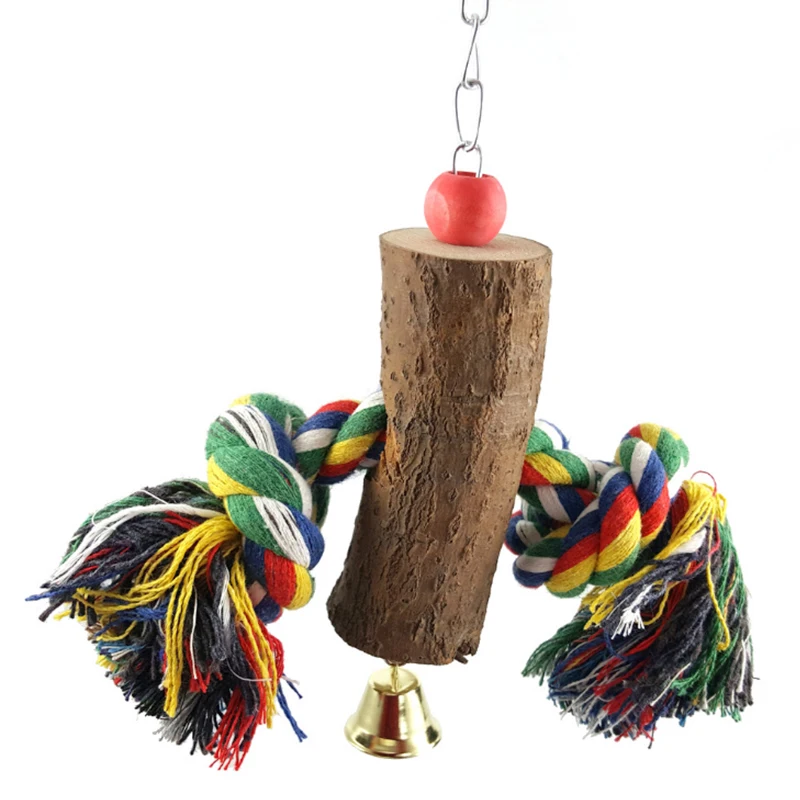 

1 Pcs Parrot Bird toy Solid Wood Cotton Rope Chewing Climbing Standing toys Hanging String Bite Bird Cage Accessories Supplies