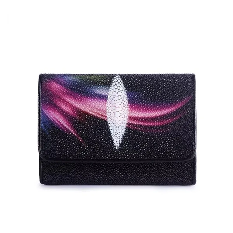 

Authentic Exotic Leather Women's Short Purse Female Coin Pocket Genuine True Stingray Skin Lady Small Clutch Wallet