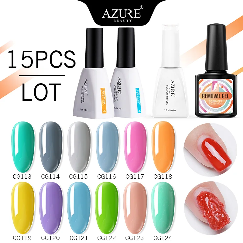 Azure Beauty 15 шт./лот полуперманентный Гель лак базовый топ Набор для пальто