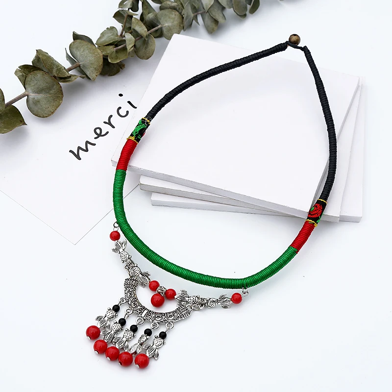 Crazy Feng винтажное зеленое ожерелье-чокер из смолы для женщин античное серебро