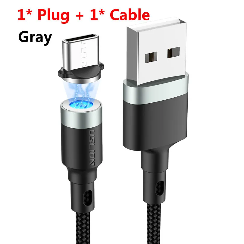 USLION 2 м 3 А магнитный кабель для быстрой зарядки Micro usb type C зарядное устройство для samsung huawei для iPhone Магнит Android телефонный кабель Шнур - Цвет: Gray