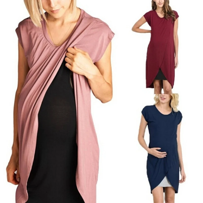 

Women Maternity Clothing Pregnant Women's Comfortable Casual Daily Wear Pregnant Maternity Solid Color Dress Plus Size
