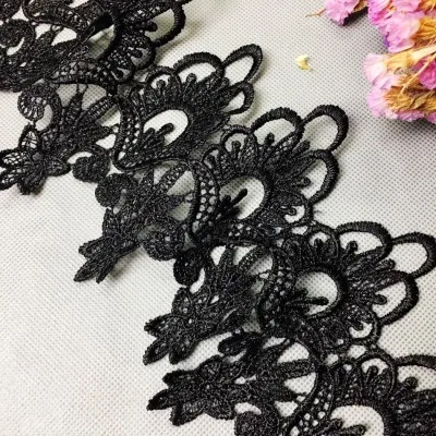 Black 11,5 см Ширина розовый белый черный вышивка кружевная отделка Лента водорастворимые Пришивные цветы кружевная одежда для аппликации край платья мотив - Цвет: Black