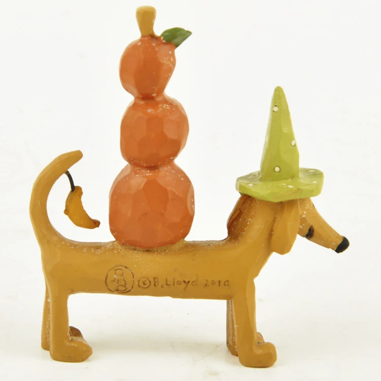 Полимерные фигурки собак на Хэллоуин с 3 тыквами задней стороне и зеленой шляпой