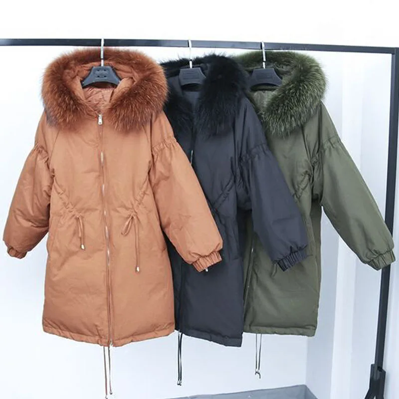 Настоящее енота меховой воротник 2018 Новый Зимняя куртка Для женщин Теплая парка