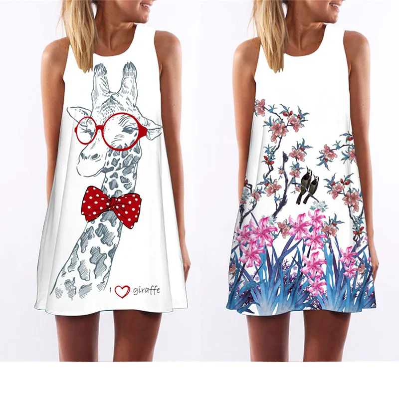 chuqian Woman Summer Dress Floral Print Beach Wear Sleeveless Loose Causal Lady Vest Sukienki Robe Femme vestido | Женская одежда