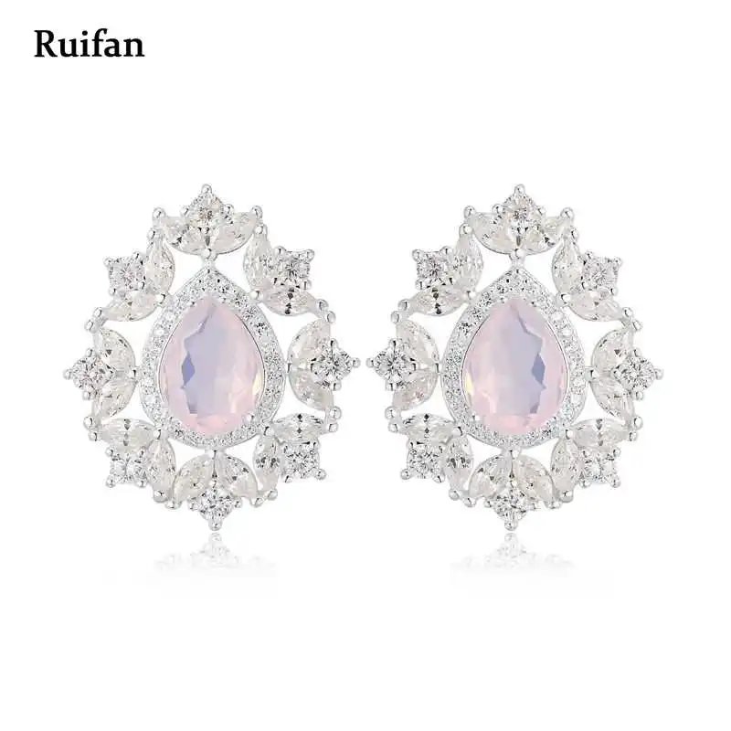 

Ruifan Luxury Earrings Lady Trendy 2021 Jewelry on the Ears Pink Cubic Zircon 925 Sterling Silver Stud Earrings for Women YEA045