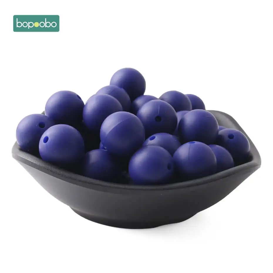 Navy Bopoobo 10 шт, силиконовые бусины, новые цветные аксессуары, круглые бусины, пищевого качества, бусины, сделай сам, ювелирные изделия, Детские Прорезыватели, бусины медсестры 15 мм - Цвет: Navy