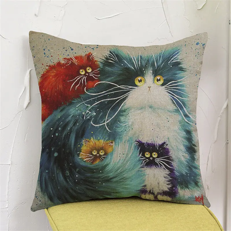 Милая кошка животное картина маслом стильная цветная наволочка для подушки