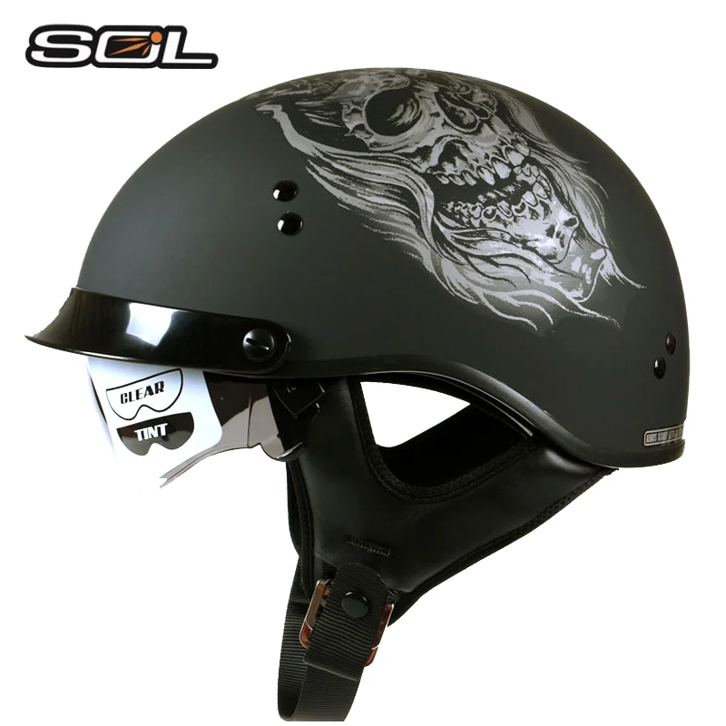 TAIWAN SOL brand Motorcycle helmet man open face Harley retro scooter half DOT approved Skull Motocicleta Moto casco | Автомобили и