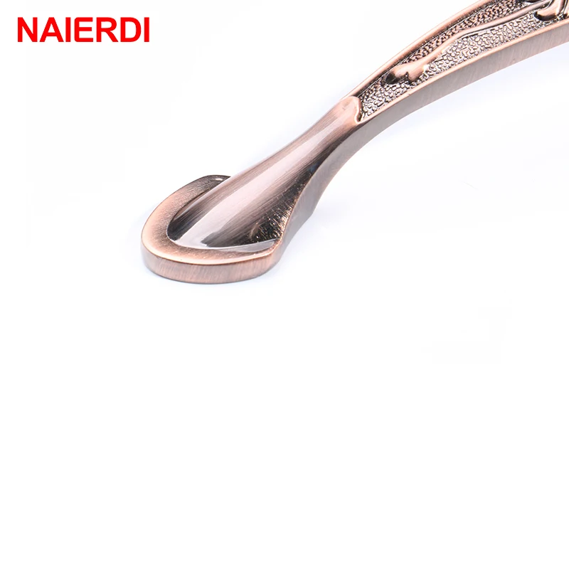 NAIERDI 8019 Европейский цветочный узор красные бронзовые ручки для кухонного шкафа