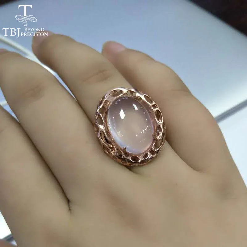 

TBJ,New style Ring with big size oval cut 13*18 16ct up rose quartz ring in rose gold color for lady in party with gift box